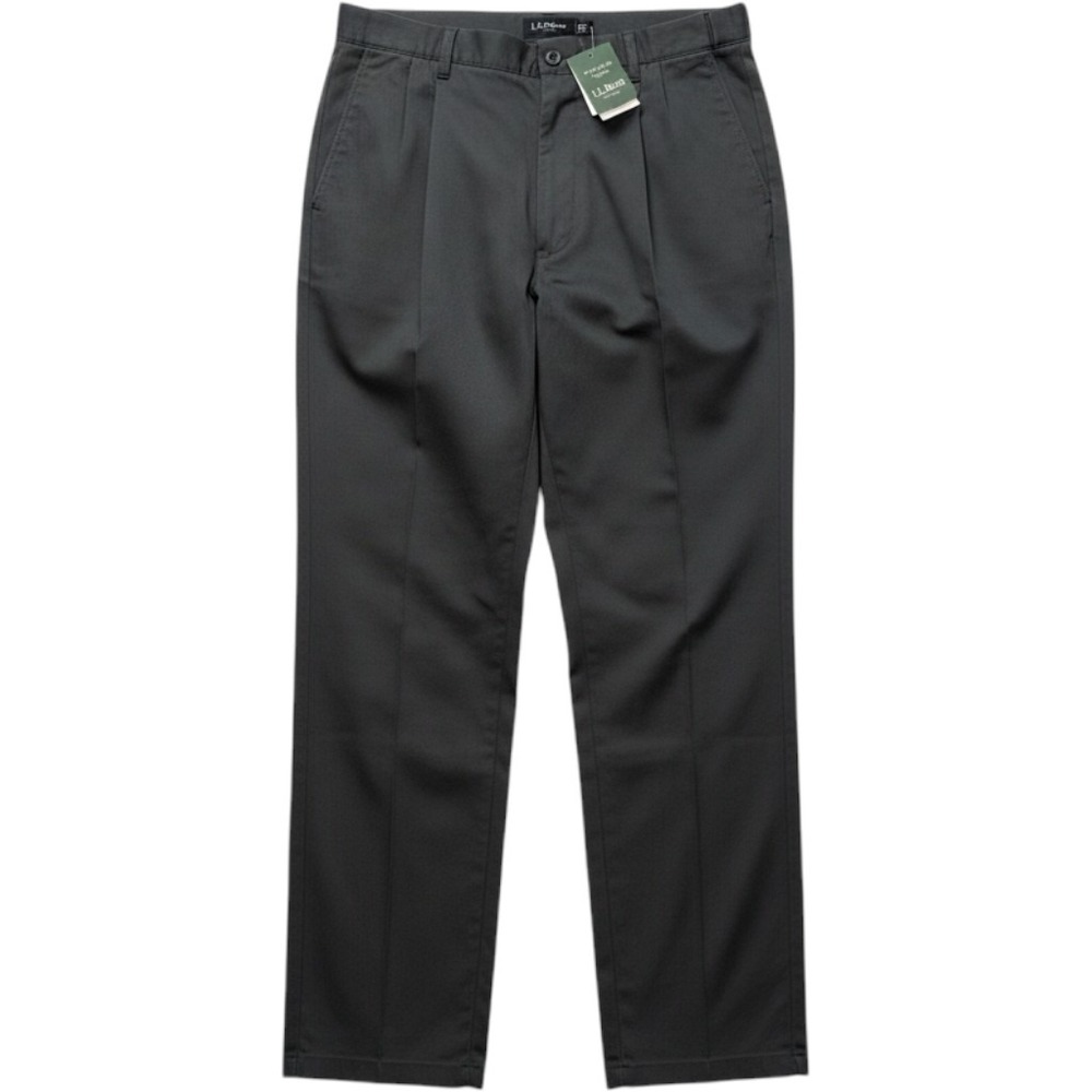 LL Bean Double L Chino Pants Mens 46x32 Shale Gray Wrinkle‎ Free Pleated Cotton